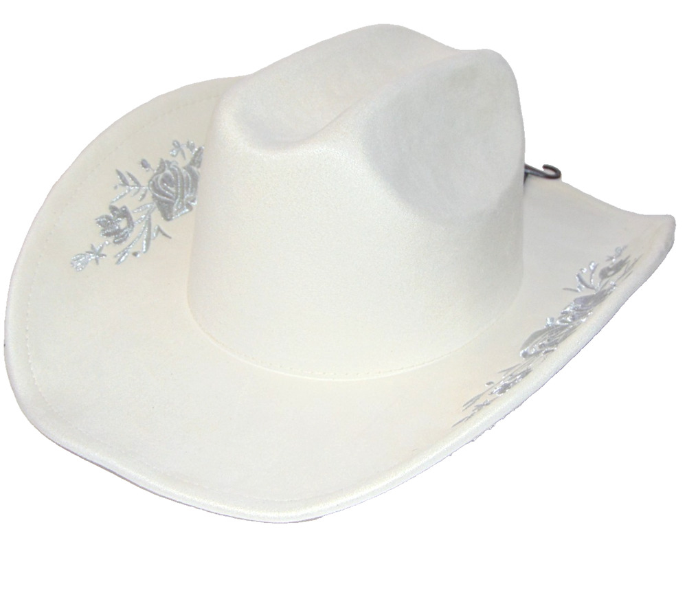 Illuma Womens Western Cowboy Hat Ivory White Silver Floral Embroidery OS NWT
